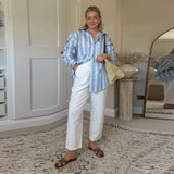 MQTIME  -  Casual Women's Colorful Stripe Shirts Loose Lapel Single Breasted Long Sleeve Female Blouse 2025 Summer Lady Chic All-match Tops