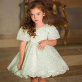 MQTIME  -  Luxury Elegant Shiny Sage Girl Dress Bow Princess Baby Kids Wedding Birthday Party Gown First Communion Pageant J156