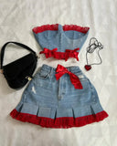 MQTIME  -  Y2K Knitted Splicing Short Skirt Two Piece Set Women Knitted Long Sleeved Sweater Cute Bow Mini Pleated Skirt Autumn Winter Suit