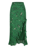  MQTIME  -  Summer Vacation Y2k Irregular Skirt Hem High Waist A-LINE Flower Print Long Shirt