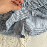 MQTIME  -  New Summer Toddlers Kids Plaid Sets Lace Puff Sleeve Tops Layered Shorts 2pcs Baby Girls Cute Outfits