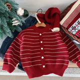 MQTIME  -  Toddler Boys Knitwear Winter Striped Thick Warm Kids Baby Boy Sweater Single Button Closure Little Boy Versatile Pullovers+Scarf