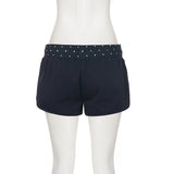  MQTIME  -  Women's Casual Summer Shorts with Polka Dot Elastic Waist With Floral Embroidery Drawstring Tie Side Pockets Loose  Mini Bottoms
