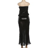 MQTIME  -  Sequins Patchwork Faux 2 Piece Set Strapless Maxi Dress Women Sexy See Through Backless Bodycon Party Long Robe Vacation Outfits