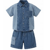 MQTIME  -  Boys' Suit Spring and Summer New Children's Clothes Korean Style Boys and Girls Foreign Cowboy Splicing Two Sets