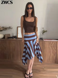 MQTIME  -  Striped Irregular Skirts Summer New Ladies Fashion Low-rise A-line Midi Skirt Women's Slim Beachwear