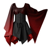 MQTIME  -  Medieval Costume For Womens Trumpet Sleeve Irish Shirt Dress With Corset Traditional Dress Halloween Women Mature Womens Dresses