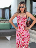  MQTIME  -  Dress Women Printed Spaghetti Strap Maxi Dresses Women Drawstring Neck Slim Fit Bodycon Casual Summer Beach Party Streetwears