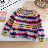 MQTIME  -  New Winter Little Girls Sweater Colorful Thicken Warm Toddler Girls Kids Girls Knitwear Contrast Striped Toddler Girls Pullovers