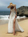 MQTIME  -  Square Collar White Lace Summer Tank Dress Women Sexy Backless Maxi Long Sundress Holiday Beach Cotton Slip Vestidos Party 2024