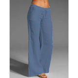 MQTIME  -  New European And American Women High Waist Wide Leg Flared Pants Big Bell Bottom Pocket Linen Casual Trousers For Ladies