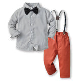 MQTIME  -  Toddler Kids Boys Gentleman Clothing Sets Long Sleeve Bowtie Striped Shirt+Suspenders Pants Little Boy 2PCS Outfits