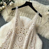 MQTIME  -  Sheer Longline Crochet Top Sleeveless Hollow Out Open-knit Long Cover-up Dress Women Summer Beach Vacation Outfit