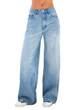  MQTIME  -  Women Jeans High Waist Wide Leg Pants with Pockets Fashion Casual Long Trousers