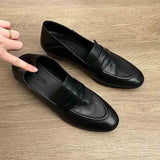 MQTIME  -  Women's Black Penny Loafers Leather Slip On Loafers for Women Comfortable Low Heel Dress Shoes Handmade Casual Office Shoes Lady