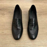 MQTIME  -  Women's Black Penny Loafers Leather Slip On Loafers for Women Comfortable Low Heel Dress Shoes Handmade Casual Office Shoes Lady