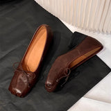MQTIME  -  Fashion Square toe Bowknot Soft Leather Women Pumps Spring Summer Ballet Style Thick High heels Casual Chunky Loafer Shoes