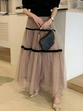 MQTIME  -  Polka Dot Gauze A-line Skirt Female Summer Long Temperament Shaggy Skirt Sweet Cake Long Dress Korean Fashion Faldas