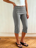 MQTIME  -  American Low Waist Button Design Solid Slim Casual All Match Temperament Capris