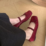 MQTIME  -  2024 Red Women New Flat Shoes Fashion Shallow Round Toe Ladies Elegant Ballerinas Soft Solse Outdoor Dress Mary Jane Shoes