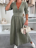 MQTIME  -  Summer New Sexy V-neck Women Long Dress Fashion Button Female Slim Denim Dresses