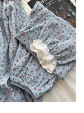 MQTIME  -  New Girl Long-sleeve Pant Pajama Set Spring Autumn Women Lady Lace Plaid Loungewear Casual 2-piece Set Woman Loose Homewear Teen