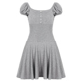 MQTIME  -  American Y2k  Elegant Temperament Square Collar Puff Sleeve Slim Waist  High Waist Summer Dresses