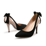 MQTIME  -  Bow Pointed Toe High Heel Pumps Suede Patent Leather Women Shoes