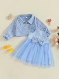 MQTIME  -  Toddler Girl Autumn Ensemble Quilted Long Sleeve Jacket paired with Tulle Patchwork Cami Dress for a Stylish Look
