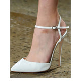 MQTIME  -  Spring new nude patent leather pointed hollow flat strip with thin strip high heels pointed shallow toe and sexy sandals