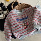  MQTIME  -  Children Boys Sweatshirt New Winter Striped Thicken Warm Toddler Boys Pullovers Versatile Cartoon Printed Infant Boys Sweatshirt