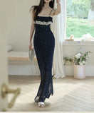 MQTIME  -  French Style Vintage Polka Dot Long Dress Summer Stylish Lace Patchwork Female Clothing Flying Sleeve Elegant Bag Hip Dresses