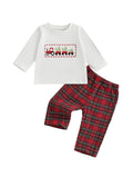 MQTIME  -  Children s Autumn 2-Piece Outfit with Long Sleeve Truck Embroidered Top and Plaid Pants Set O Neck Design for Boys