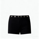 MQTIME  -  Women Summer Y2k Metal Hole Eyelet Elastic High Waist Shorts Slim Fit Solid Color Bodycon Bottoms Streetwear Boxers