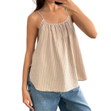 MQTIME  -  Women s Sleeveless Striped Print Spaghetti Strap Scoop Neck Loose Tank Top Casual Streetwear Fashion Summer Wear