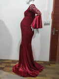  MQTIME  -  Lace Maternity Long Dress for Photo Shoot Long Sleeve Sexy Pregnancy Dress For Photography Long Pregnant Women Maxi Gown Clothes