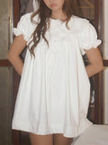  MQTIME  -  Sweet Summer Temperament Loose All Match Solid Peter Pan Collar Puff Sleeve Ruffles Dresses
