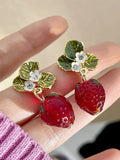 Mqtime 2pcs Lovely Fruit Strawberry Women's Earrings Romantic Valentine's Day Gift