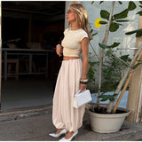 MQTIME  -  Casual Pink Oversized Bloomers Women Elastic Waist Hip Hop Wide Leg Pants Street Balloon Lace Up Jogger 2025 Summer New Casual