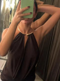 MQTIME  -  Lady Jewelry Necklace Jumpsuit Golden Circular Hanging Neck Deep V Collar Sexy Backless Fashion Bodysuit Siamese Women's Clothes