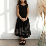MQTIME  -  Vintage Cotton Linen Girls Sleeveless Dress Chic Open Back Buttons Bandage Bow Sweet Loose Wending Evening Party Dresses