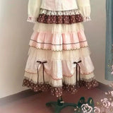 MQTIME  -  Japanese Style Kawaii A-line Women's Skirts Vintage Pink Brown Polka Dot Cake Design Skirt Lolita Casual Clothing Summer