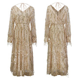  MQTIME  -  Elegant Sequin Maternity Dress Photoshoot Beige Long Sleeve V Neck Pregnancy Gown Vintage Maternity Photography Glitter Dresses