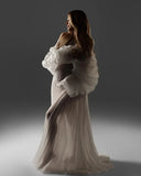 MQTIME  -  New Off White Pleated Maxi Dresses for Photoshoot Maternity Photoshoot Dress Formal Evening Gown Baby Shower Dress YEWEN