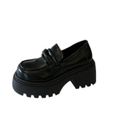 MQTIME  -  Women Leather Shoes Spring Chunky Heel Platform Loafers Women's British Style Slip On Thick Soled Lolita Shoes