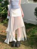  MQTIME  -  New Summer Style, Korean Design Sense, Niche and Irregular Fake Two-piece Mesh Patchwork Bodycon Skirt.