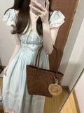 MQTIME  -  Summer Sweet Fly Sleeve Blue Bownot Fairy Dress Slim French Style Patchwork Lace Dress A-line Women Casual Dress