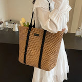 MQTIME  -  Summer Woven Straw Tote Bag Casual Beach Vacation Women Shoulder Bags Large Capacity Female Handbags Solid Color