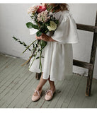  MQTIME  -  Summer Retro Linen Loose Flared Sleeve Dress Girls New Solid Color Cotton And Linen Casual Back Bow Tie Princess Dresses