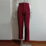 MQTIME  -  New Women Casual Pants High Waist Slim-fit Basic Pants Popular Hot Sale Plaid Color Straight Style Daily Trousers